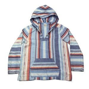 Faherty Baja Hoodie Organic Cotton Striped Pullover Poncho Top Size M Aztec